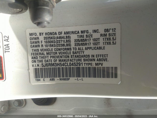 2012 HONDA CR-V EX VIN: 5J6RM3H54CL045291