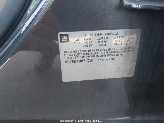 2013 CHEVROLET MALIBU LS VIN: 1G11B5SA5DF210266