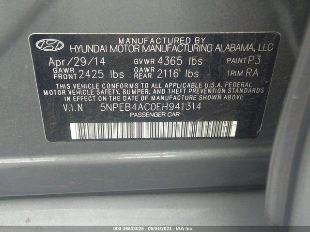 Продаж на аукціоні авто 2014 Hyundai Sonata Gls, vin: 5NPEB4AC0EH941314, номер лоту: 36533025