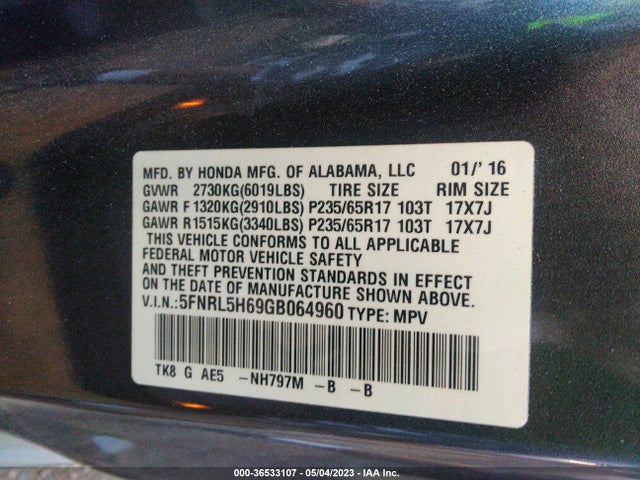 Honda Odyssey Ex-l 2016 5FNRL5H69GB064960 Image 11
