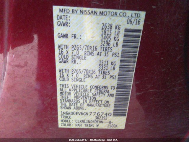 1N6AD0EV6GN776740 Nissan FRONTIER S