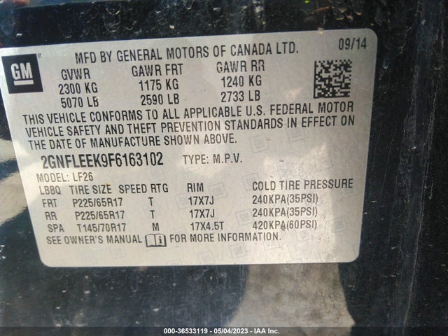 Chevrolet EQUINOX LS 2015 2GNFLEEK9F6163102 Image 9