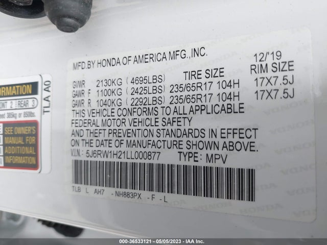 Honda CR-V LX 2020 5J6RW1H21LL000877 Image 9