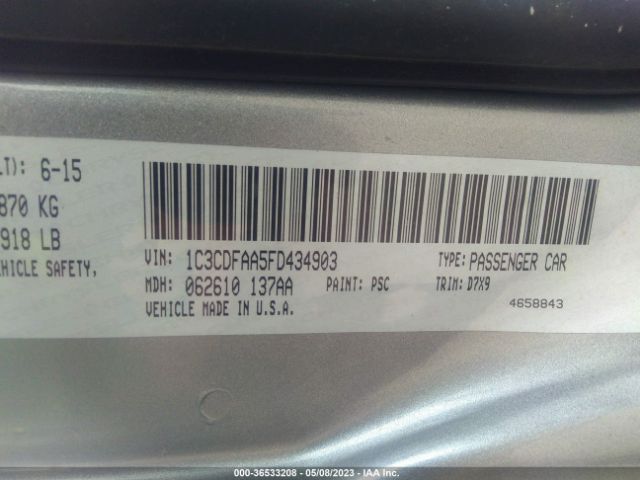 1C3CDFAA5FD434903 Dodge DART SE
