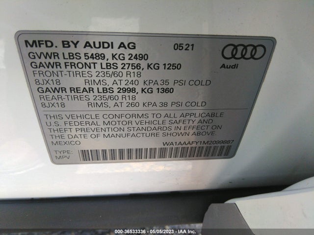 WA1AAAFY1M2099887 Audi Q5 PREMIUM