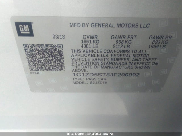 Chevrolet MALIBU LT 2018 1G1ZD5ST8JF206092 Image 10