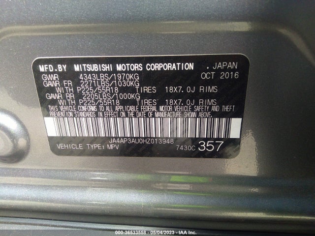 JA4AP3AU0HZ013948 Mitsubishi Outlander Sport 2.0