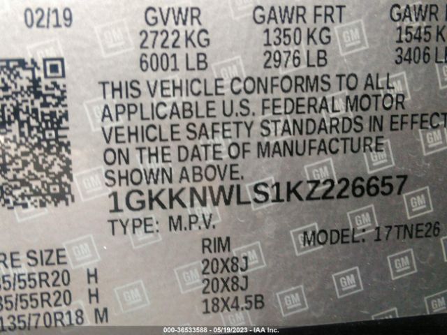 1GKKNWLS1KZ226657 GMC ACADIA SLT
