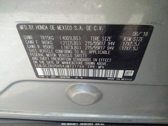 Honda HR-V EX 2018 3CZRU5H54JM721794 Image 9