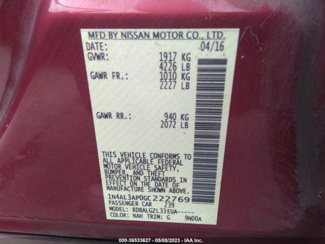 2016 NISSAN ALTIMA 2.5 VIN: 1N4AL3AP0GC222769
