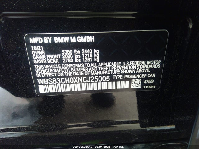 2022 BMW M5, VIN: WBS83CH0XNCJ25005