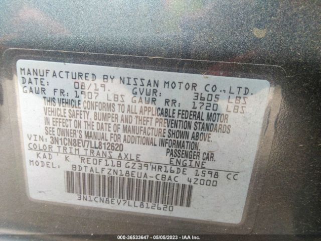 3N1CN8EV7LL812620 Nissan VERSA SV