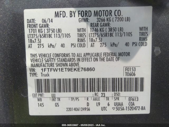 1FTFW1ET9EKE76860 Ford F-150 Xl/xlt/fx4/lariat