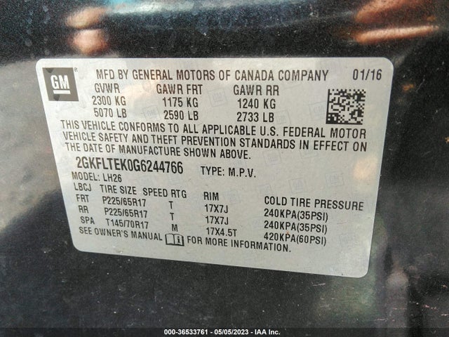 GMC Terrain Sle 2016 2GKFLTEK0G6244766 Image 9