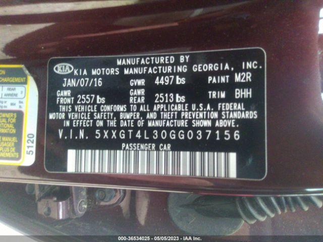 5XXGT4L30GG037156 KIA Optima Lx