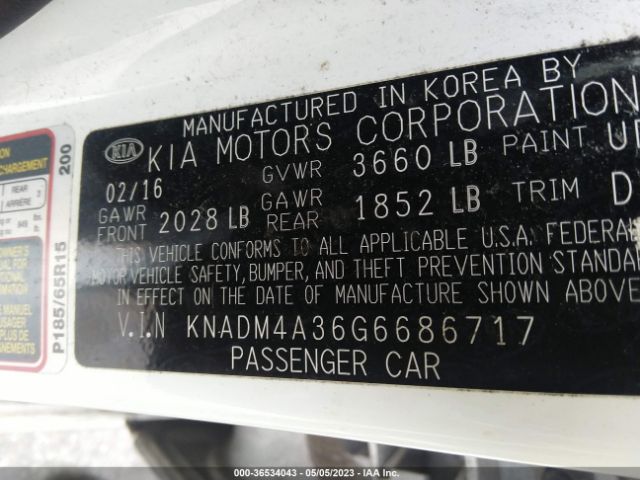 KNADM4A36G6686717 KIA RIO LX