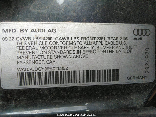 WAUAUDGY3PA025892 Audi A3 PREMIUM