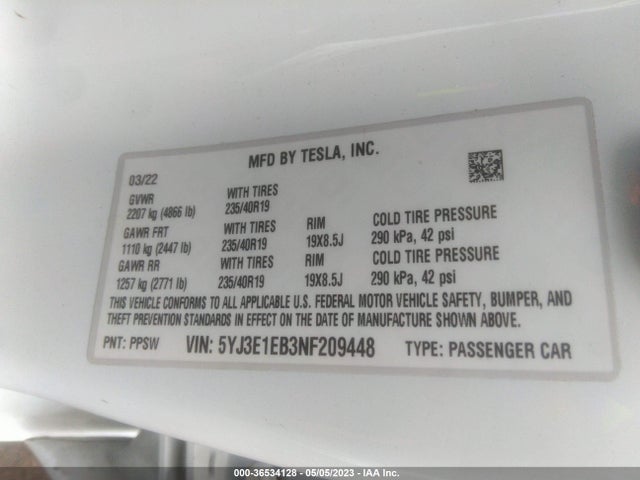 Tesla Model 3 Long Range 2022 5YJ3E1EB3NF209448 Image 11
