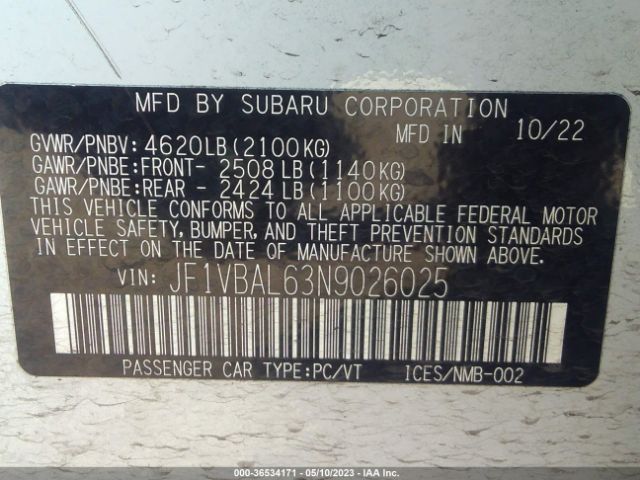 JF1VBAL63N9026025 Subaru Wrx Limited