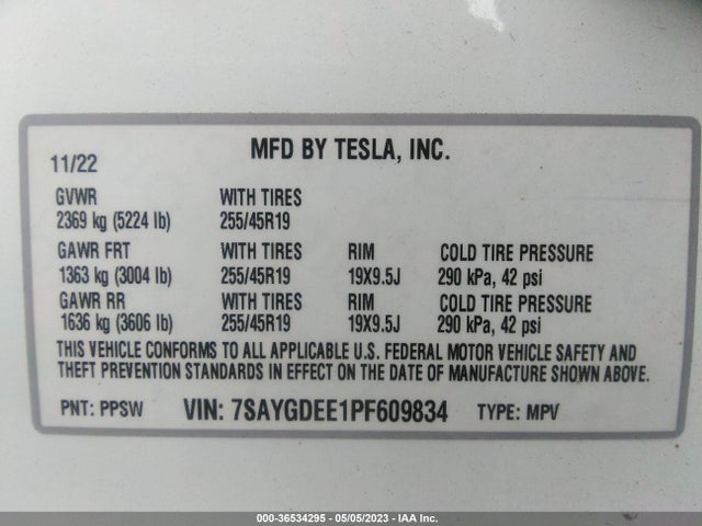 7SAYGDEE1PF609834 Tesla Model Y Long Range