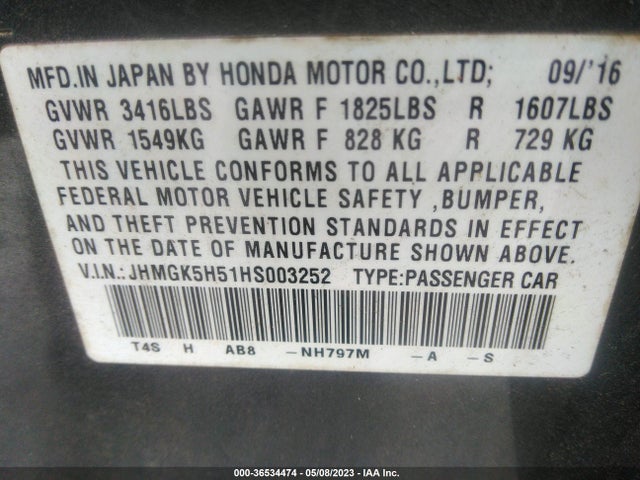 Honda FIT LX 2017 JHMGK5H51HS003252 Image 9
