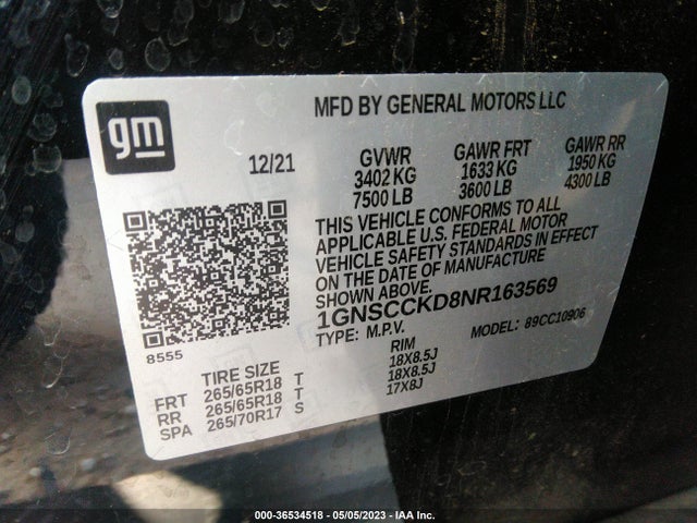 Chevrolet Suburban Lt 2022 1GNSCCKD8NR163569 Image 10