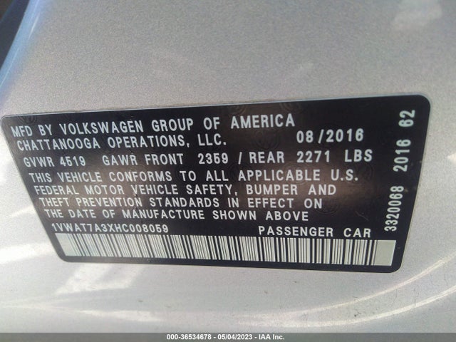 1VWAT7A3XHC008059 Volkswagen Passat 1.8t S