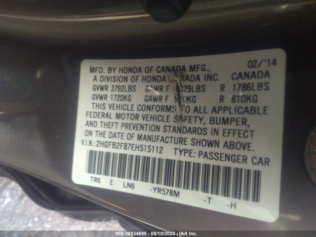 Honda Civic Sedan Ex 2014 2HGFB2F87EH515112 Image 10