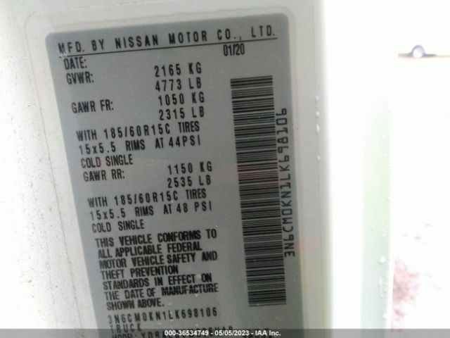 3N6CM0KN1LK698106 Nissan Nv200 Compact Cargo S