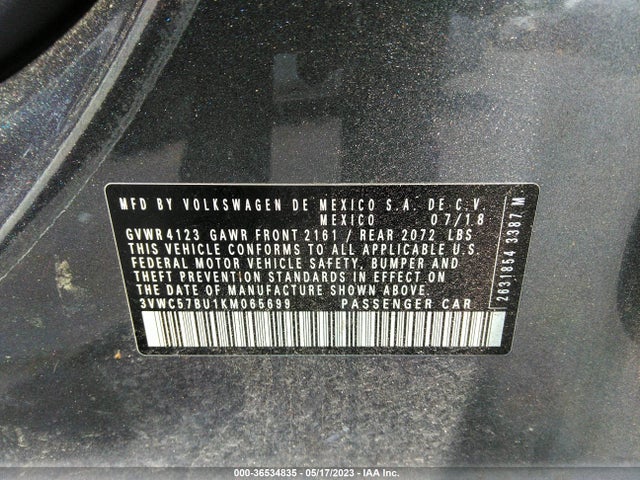 3VWC57BU1KM065699 Volkswagen Jetta S/se/r-line
