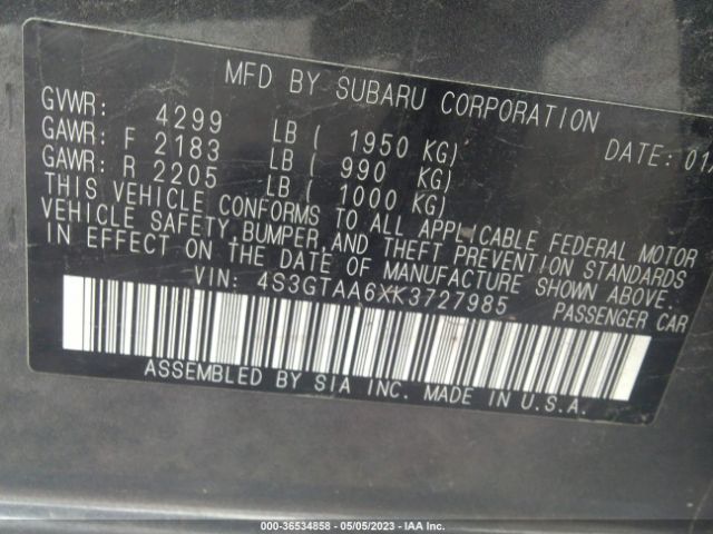 4S3GTAA6XK3727985 Subaru Impreza