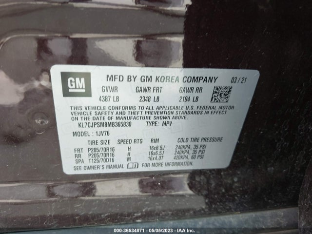Chevrolet Trax Lt 2021 KL7CJPSM8MB365830 Image 9