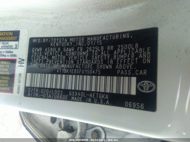 Toyota AVALON LIMITED 2015 4T1BK1EB5FU150475 Image 9