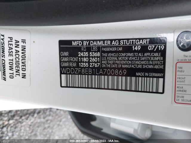 2020 MERCEDES-BENZ E-CLASS E 350 VIN: WDDZF8EB1LA700869