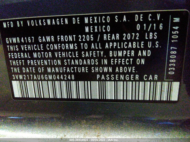 3VW217AU6GM044248 Volkswagen Golf Tsi S
