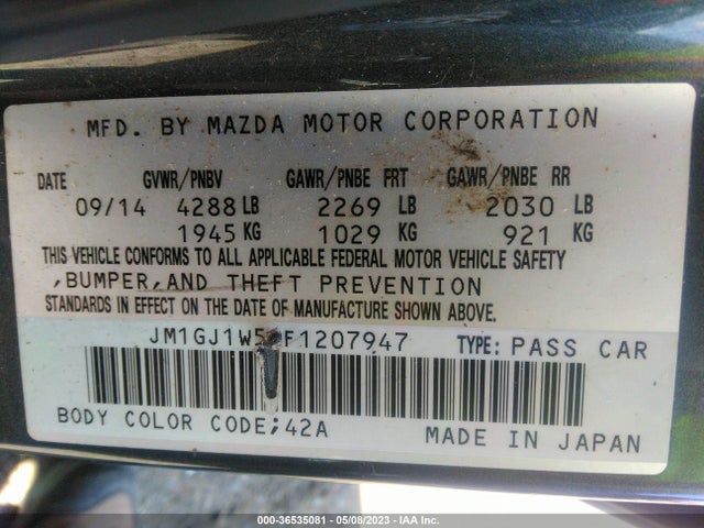 2015 MAZDA MAZDA6 I GRAND TOURING VIN: JM1GJ1W50F1207947