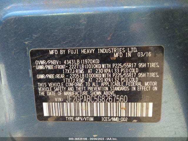 JF2GPABC5G8267560 Subaru Crosstrek Premium
