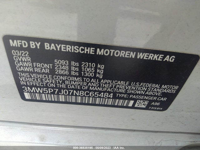 2022 BMW 3 SERIES 330E VIN: 3MW5P7J07N8C65484