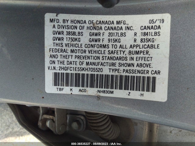 Honda CIVIC SI SEDAN 2019 2HGFC1E55KH705520 Image 10