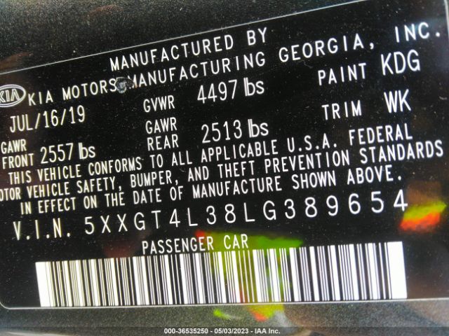 5XXGT4L38LG389654 KIA Optima Lx
