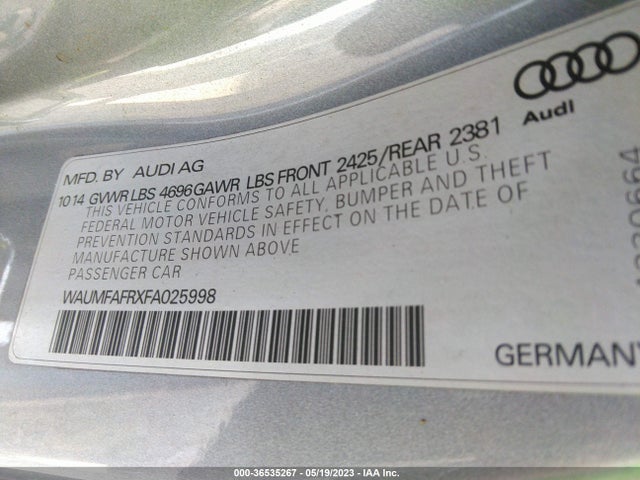 2015 AUDI A5 PREMIUM PLUS VIN: WAUMFAFRXFA025998