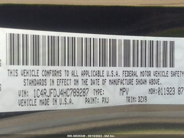 1C4RJFDJ4HC789287 Jeep Grand Cherokee Srt