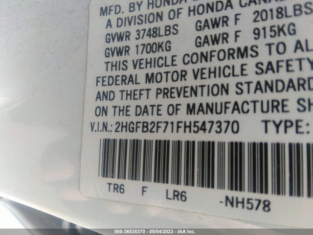 Honda Civic Sedan Se 2015 2HGFB2F71FH547370 Image 9