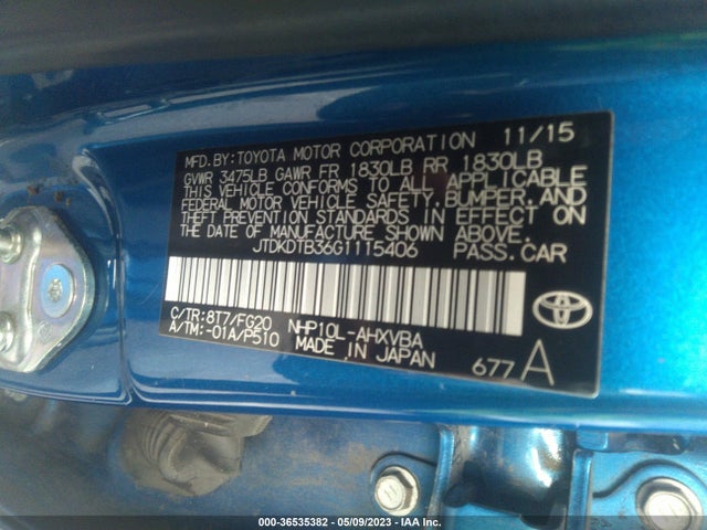 Toyota Prius C One/two/three/four 2016 JTDKDTB36G1115406 Image 11