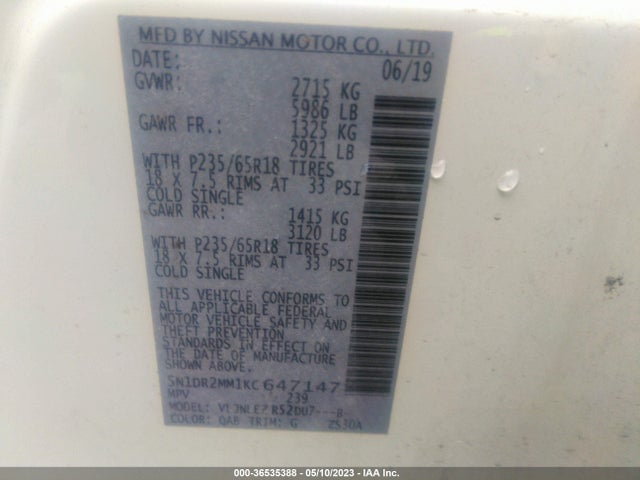 Nissan Pathfinder Sv 2019 5N1DR2MM1KC647147 Image 9