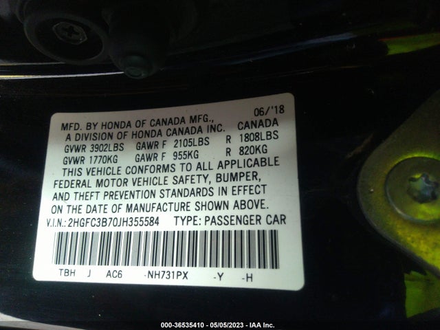 Honda Civic Coupe Ex-l 2018 2HGFC3B70JH355584 Image 9