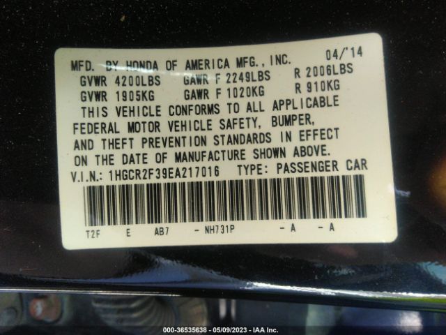 1HGCR2F39EA217016 Honda ACCORD LX