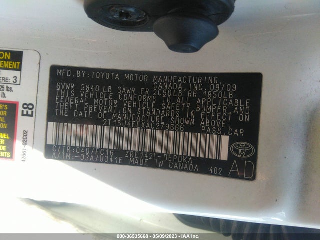 2010 TOYOTA COROLLA VIN: 2T1BU4EEXAC279666