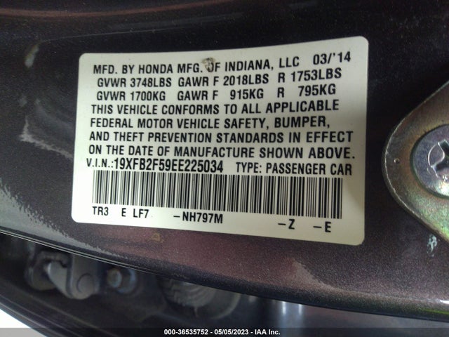 Honda Civic Sedan Lx 2014 19XFB2F59EE225034 Image 9