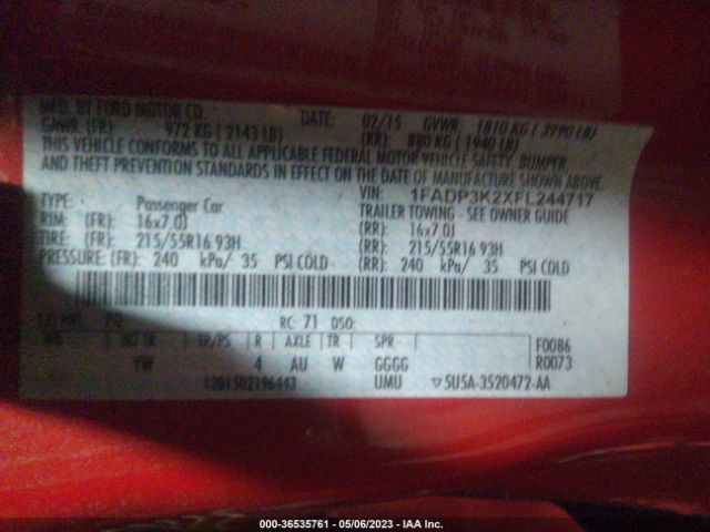 1FADP3K2XFL244717 Ford FOCUS SE